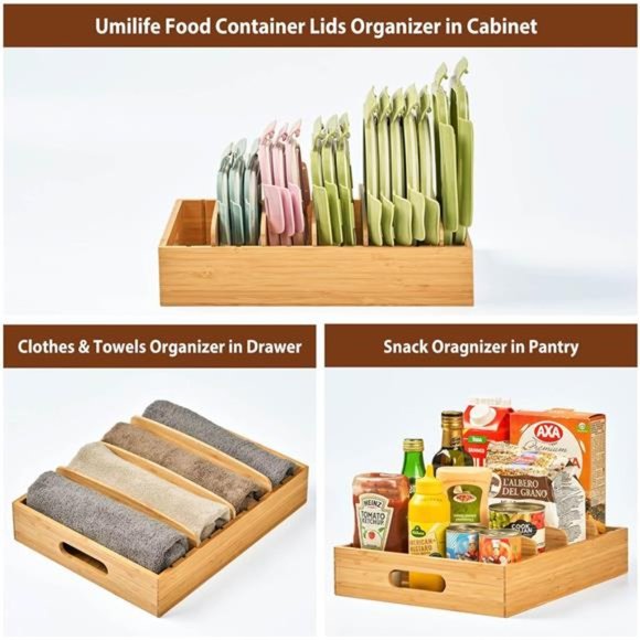 Kitchen Cabinet Organizer with Adjustable Dividers, Bamboo Drawer Caddy, Box - Picture 7 of 7